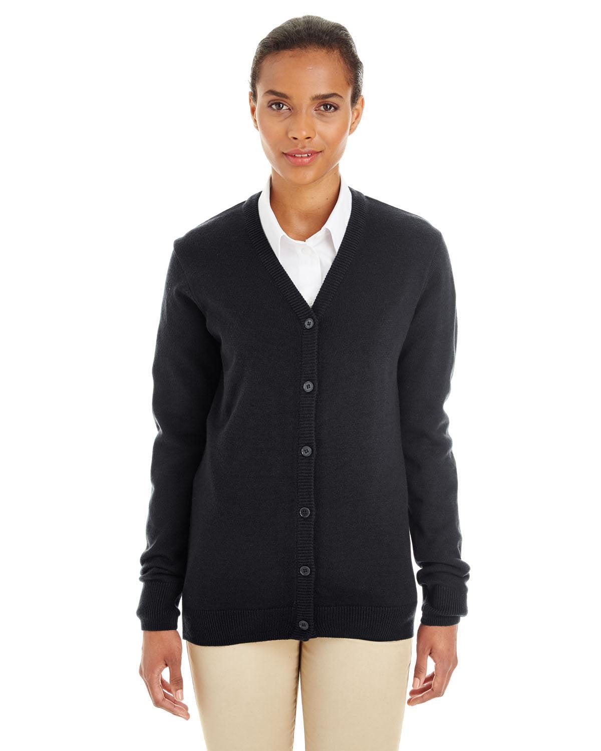 Harriton Ladies Pilbloc V-Neck Button Cardigan Sweater-Ladies Layering-Harriton-Black-XS-Thread Logic