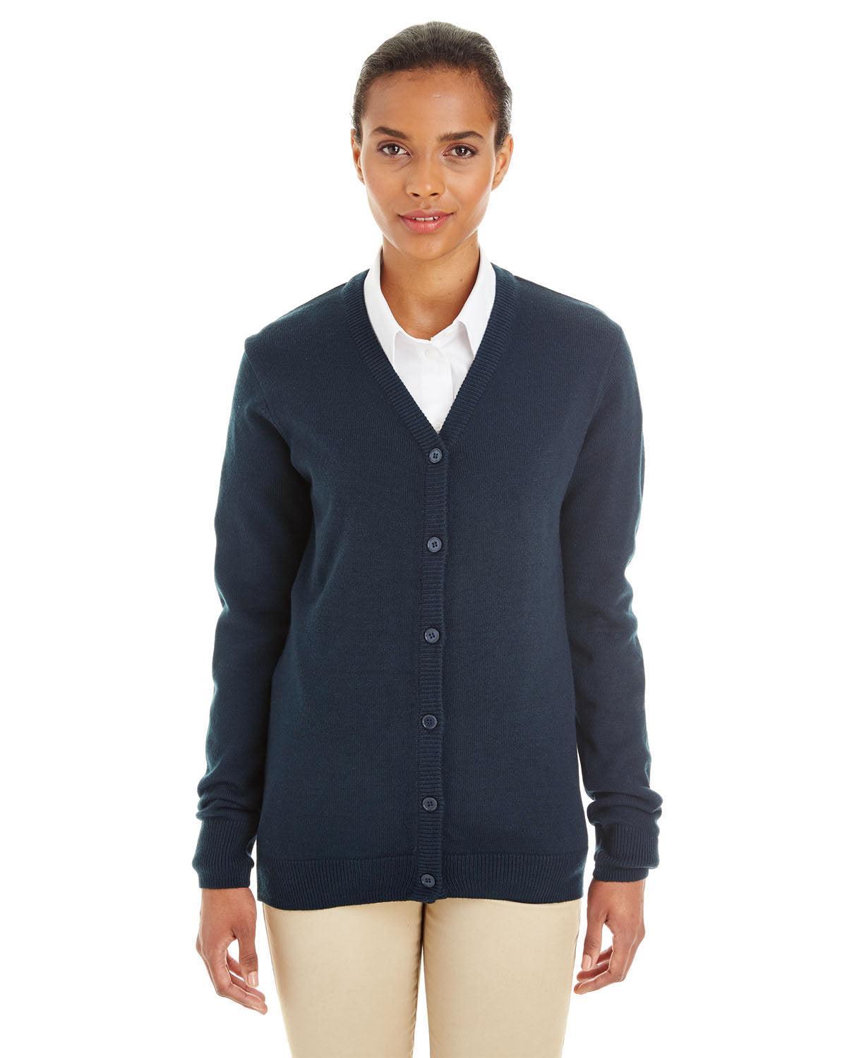 Harriton Ladies Pilbloc V-Neck Button Cardigan Sweater-Ladies Layering-Harriton-Dark Navy-XS-Thread Logic