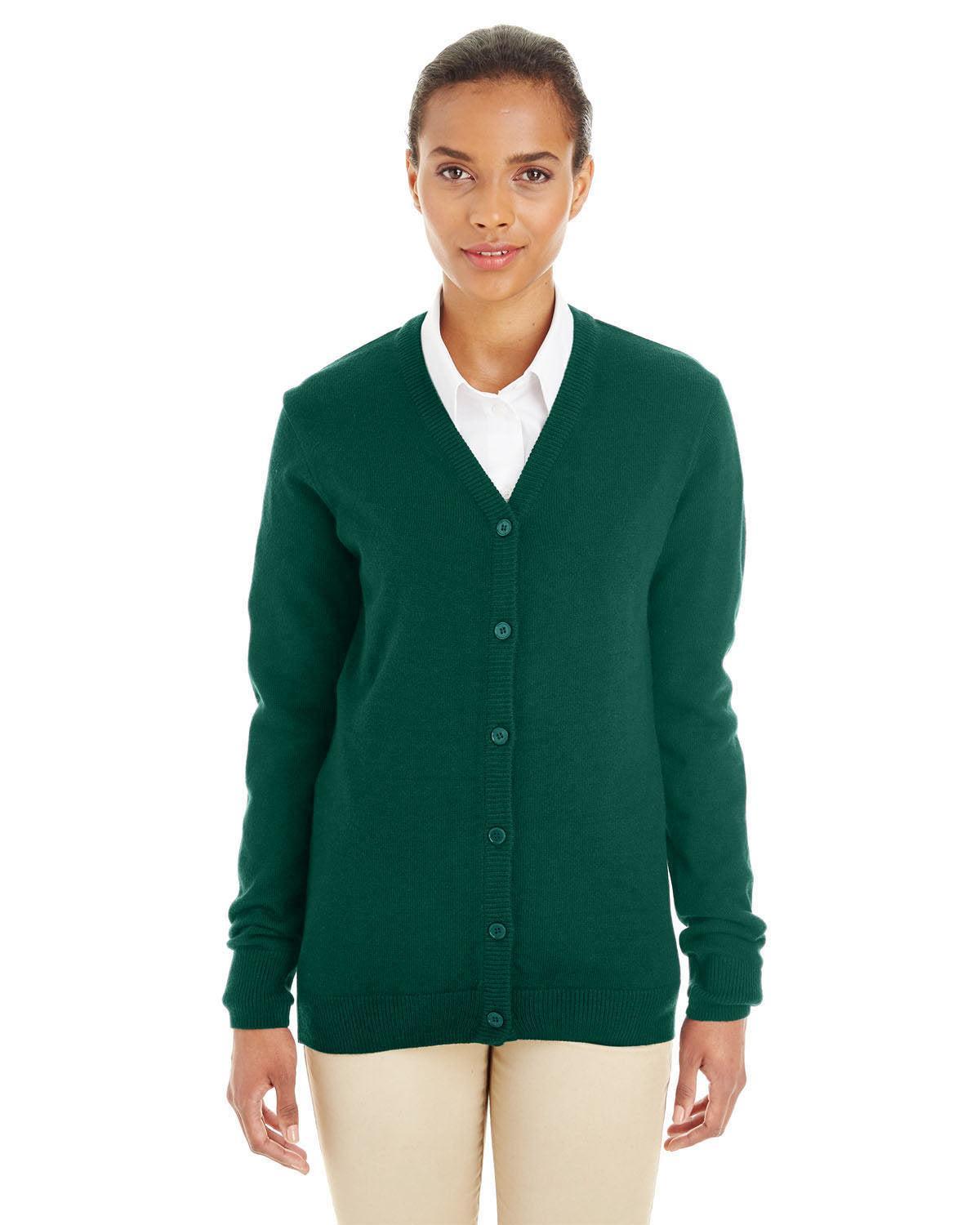 Harriton Ladies Pilbloc V-Neck Button Cardigan Sweater-Ladies Layering-Harriton-Hunter-XS-Thread Logic