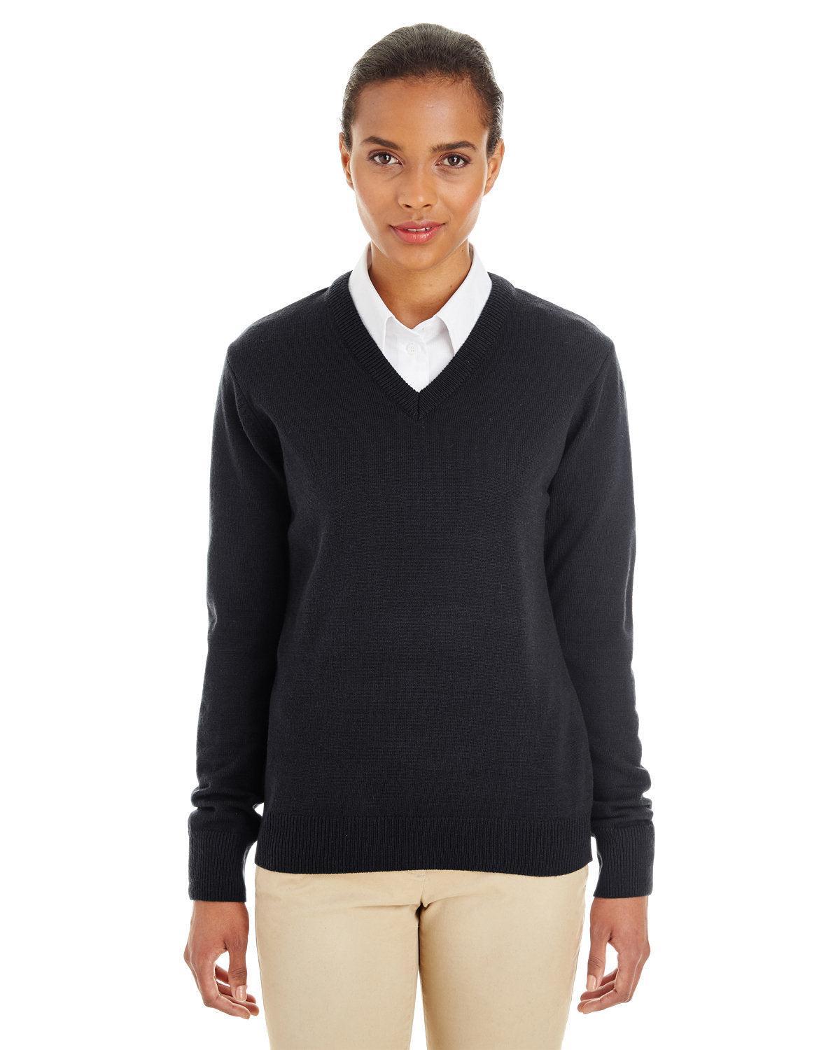 Harriton Ladies Pilbloc V-Neck Sweater-Ladies Layering-Harriton-Black-XS-Thread Logic