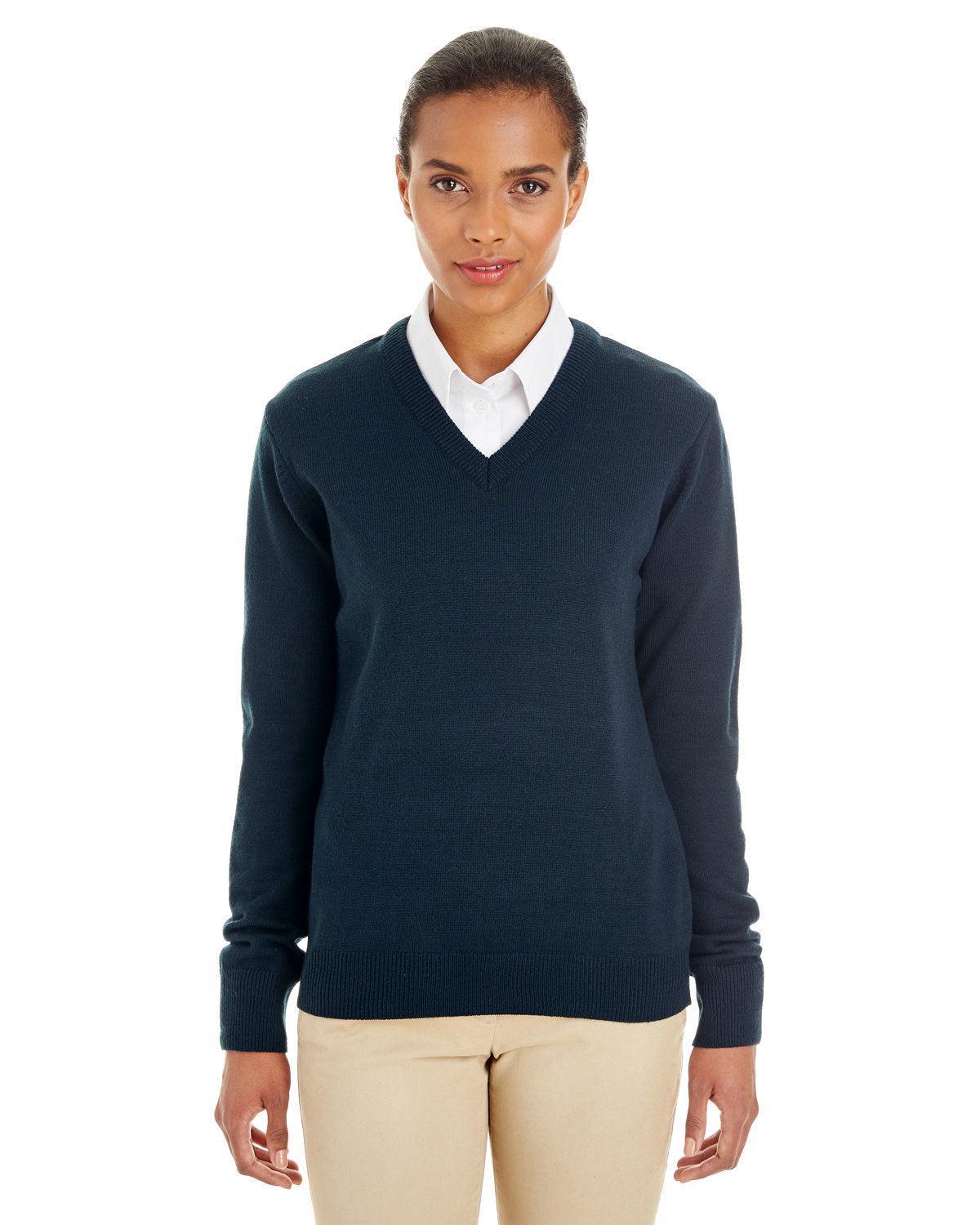 Harriton Ladies Pilbloc V-Neck Sweater-Ladies Layering-Harriton-Dark Navy-XS-Thread Logic