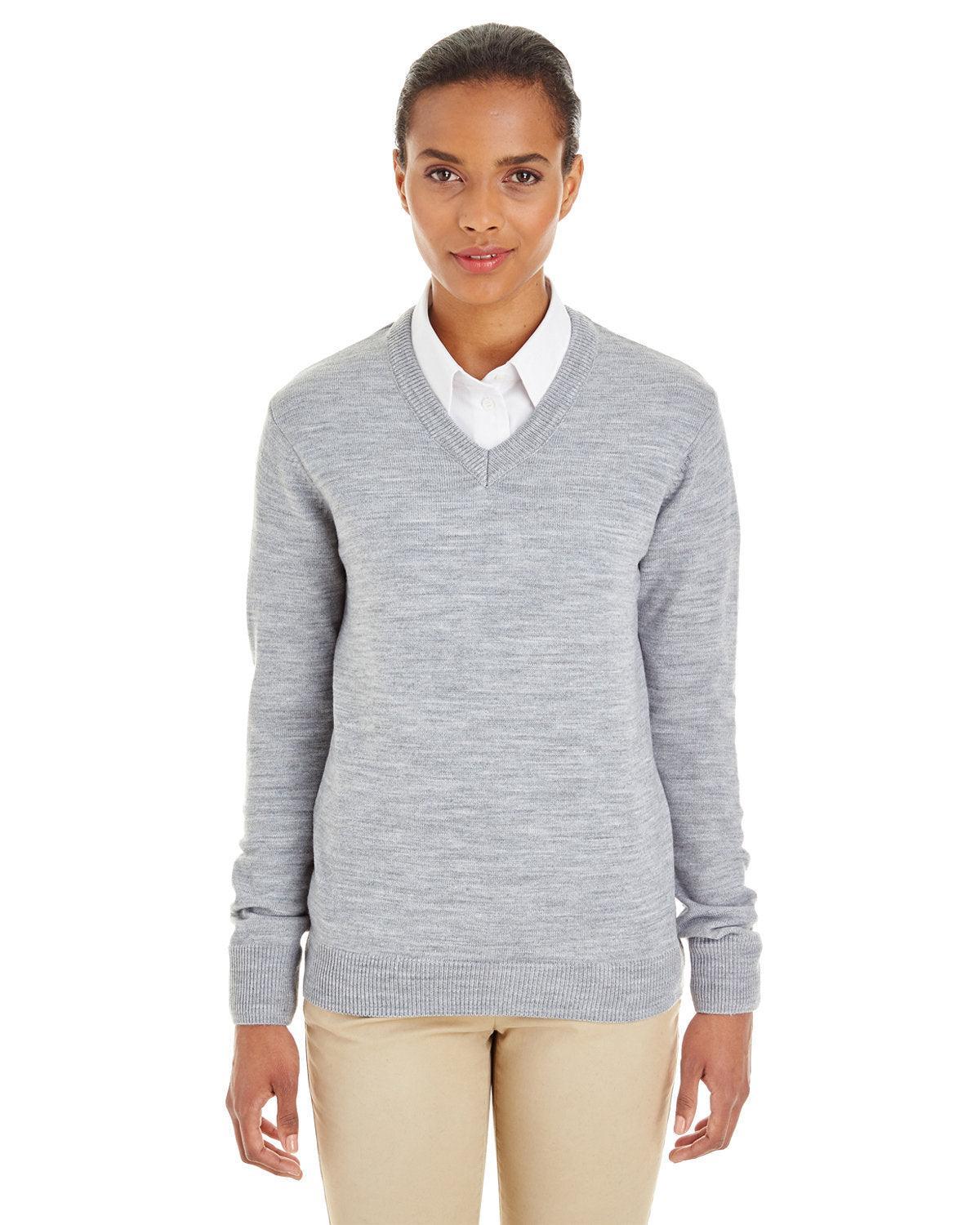 Harriton Ladies Pilbloc V-Neck Sweater-Ladies Layering-Harriton-Grey Heather-XS-Thread Logic
