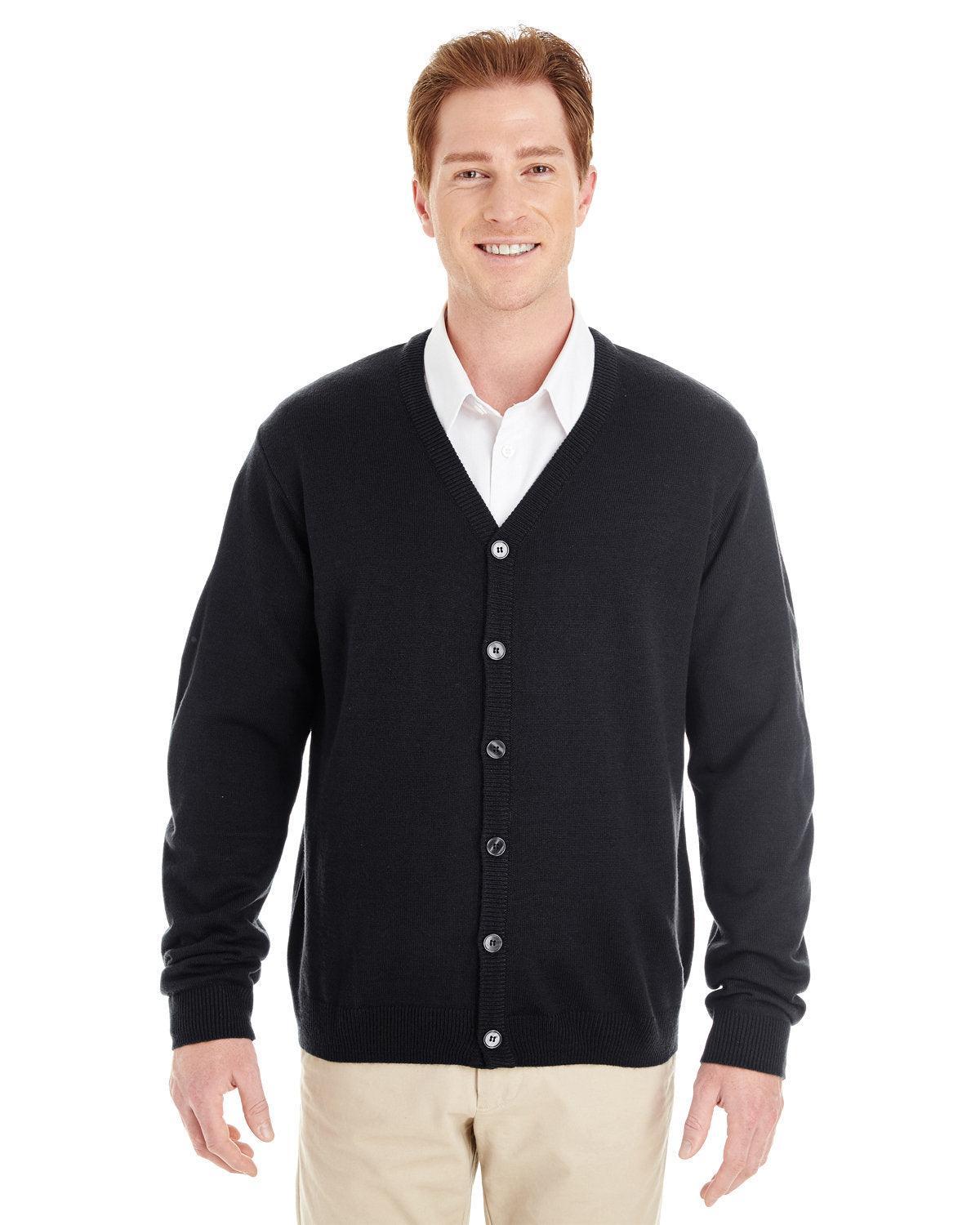 Harriton Pilbloc V-Neck Button Cardigan Sweater-Men's Layering-Harriton-Black-S-Thread Logic