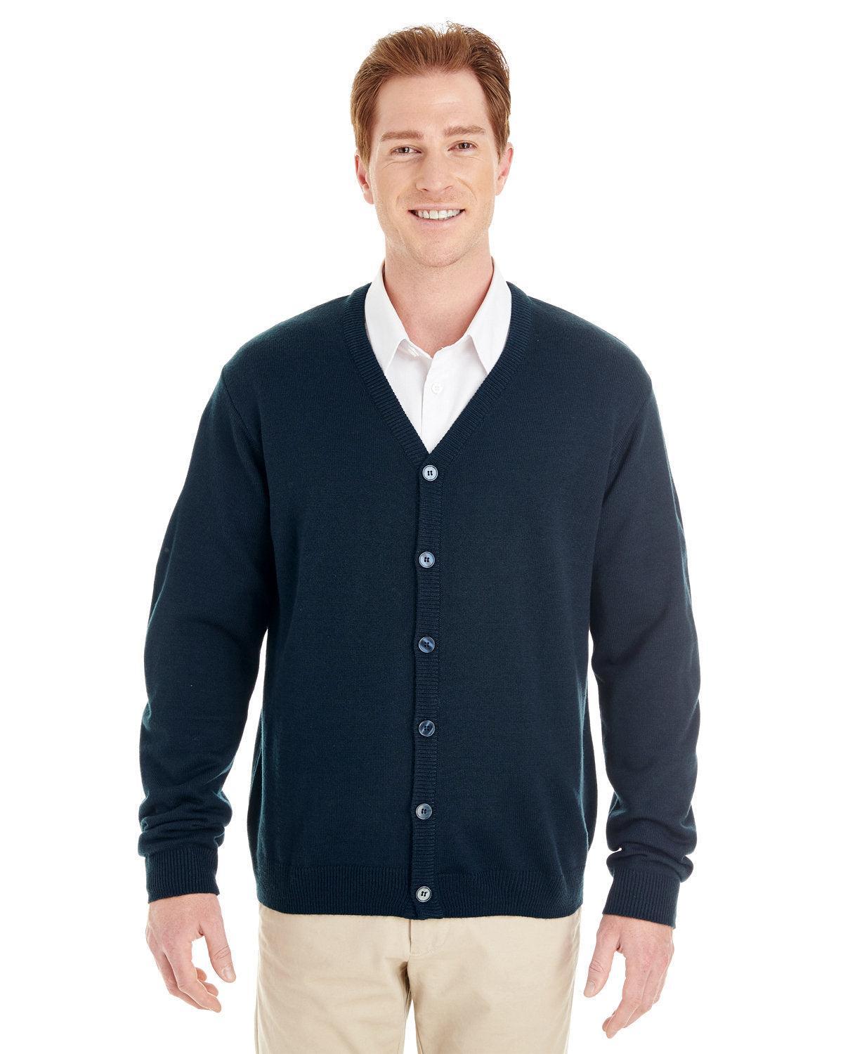 Harriton Pilbloc V-Neck Button Cardigan Sweater-Men's Layering-Harriton-Dark Navy-S-Thread Logic