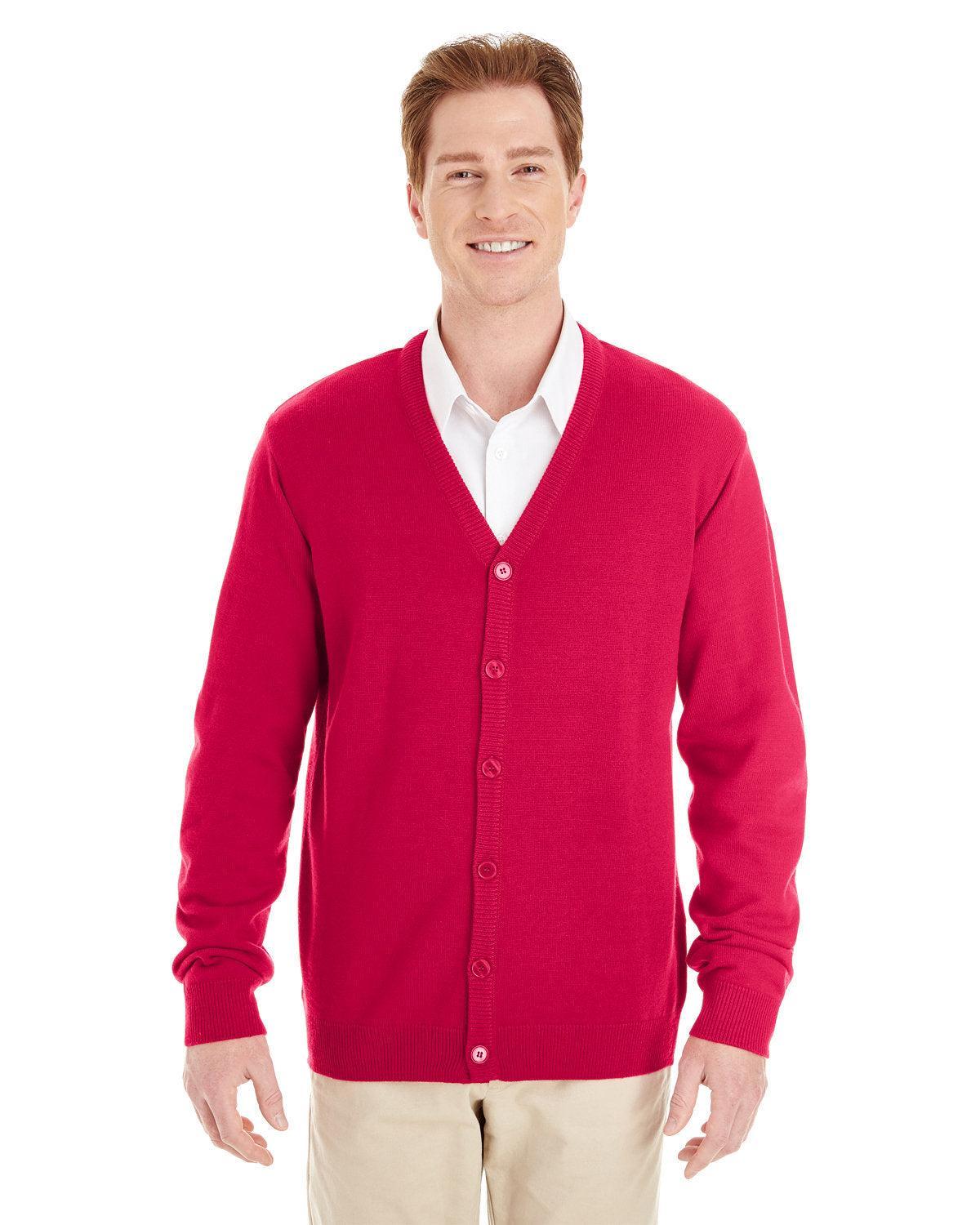 Harriton Pilbloc V-Neck Button Cardigan Sweater-Men's Layering-Harriton-Red-S-Thread Logic