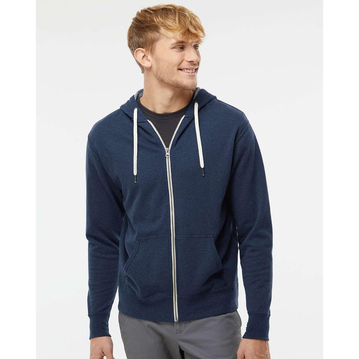 no-logo Independent Trading Co. Heathered French Terry Full-Zip Hooded Sweatshirt-Men's Layering-Independent Trading Co.-Thread Logic