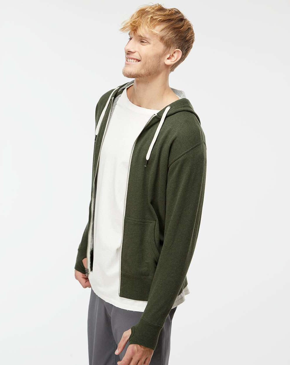 no-logo Independent Trading Co. Heathered French Terry Full-Zip Hooded Sweatshirt-Men's Layering-Independent Trading Co.-Thread Logic