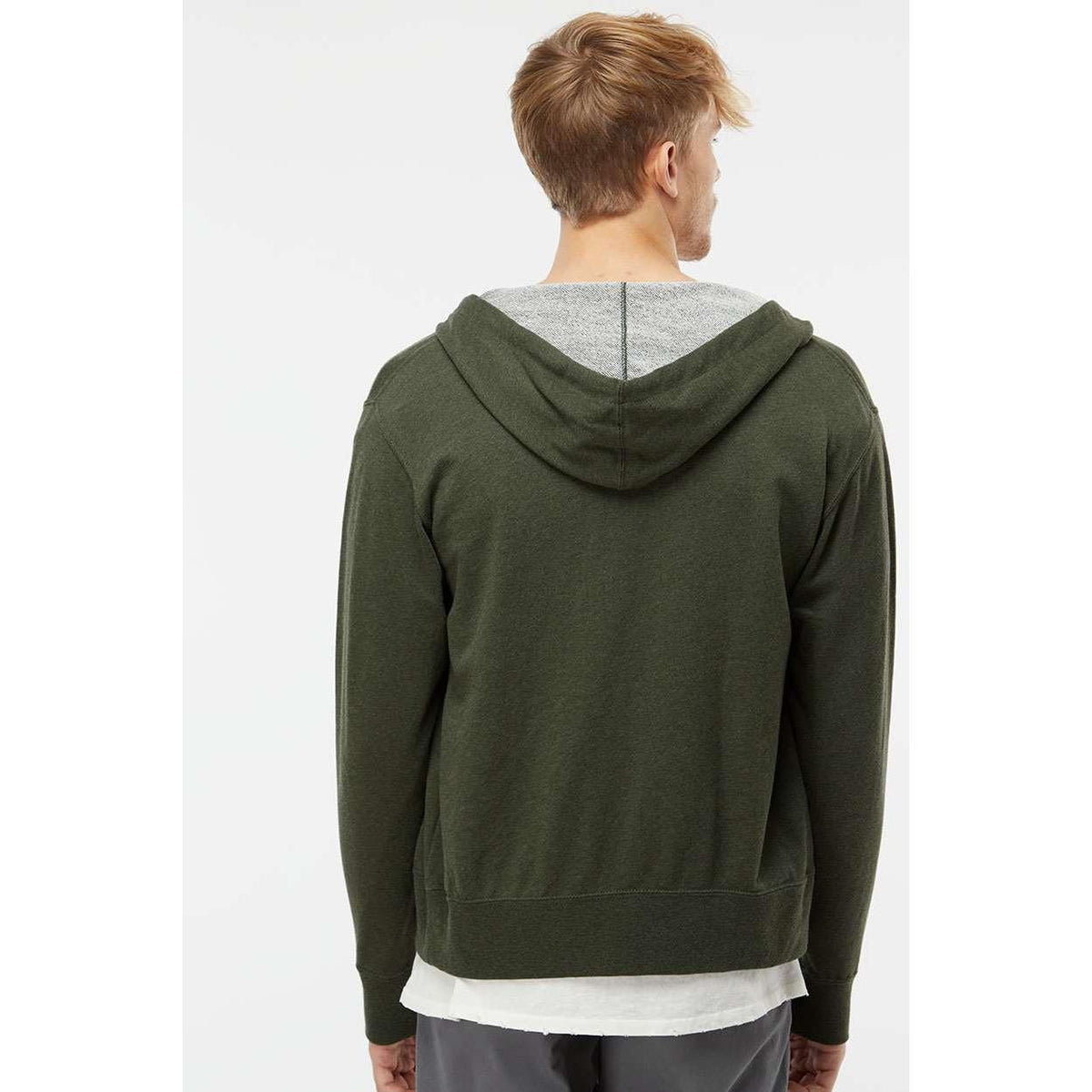 no-logo Independent Trading Co. Heathered French Terry Full-Zip Hooded Sweatshirt-Men's Layering-Independent Trading Co.-Thread Logic