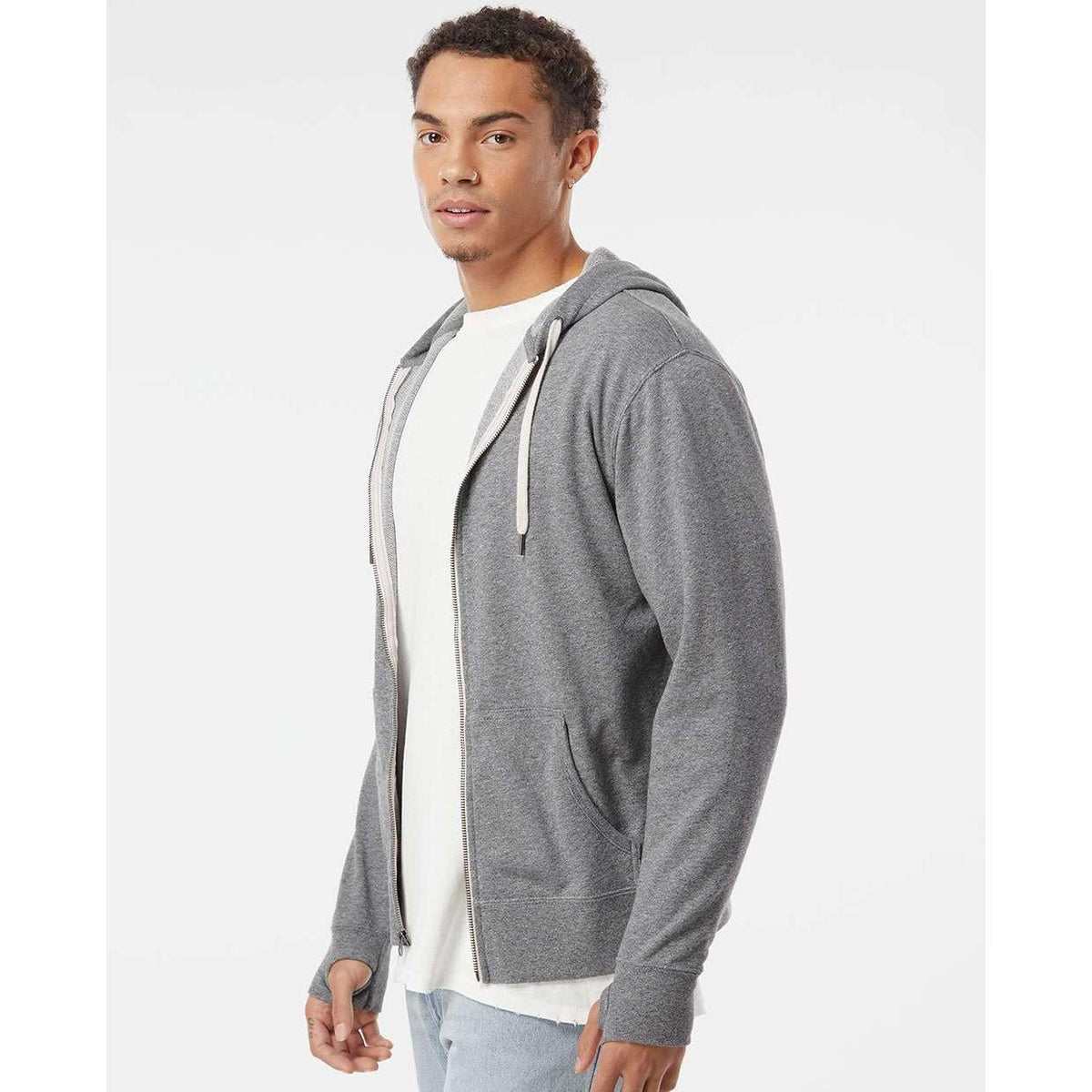 no-logo Independent Trading Co. Heathered French Terry Full-Zip Hooded Sweatshirt-Men's Layering-Independent Trading Co.-Thread Logic