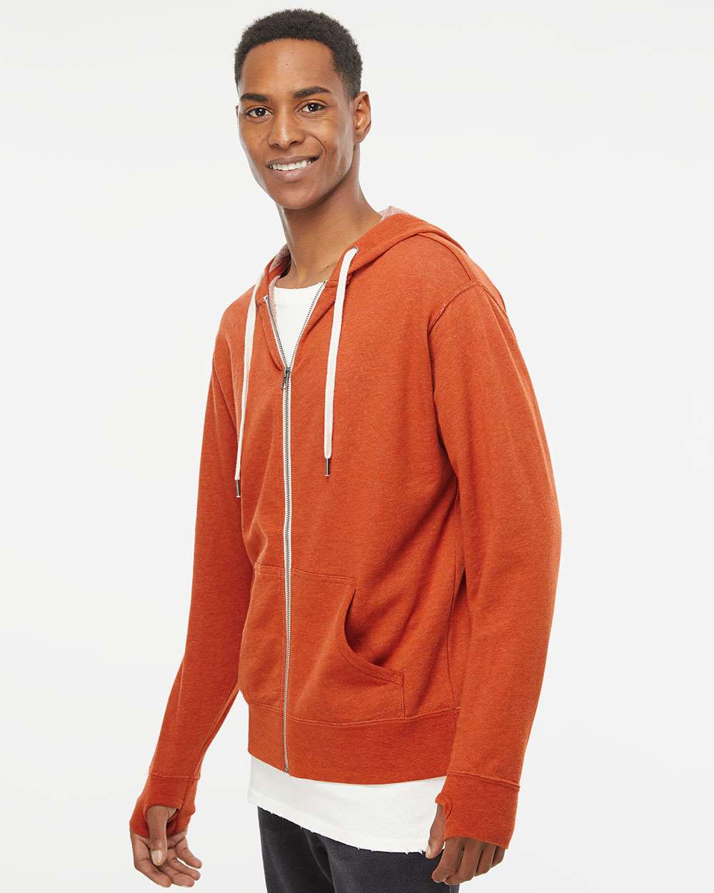 no-logo Independent Trading Co. Heathered French Terry Full-Zip Hooded Sweatshirt-Men's Layering-Independent Trading Co.-Thread Logic