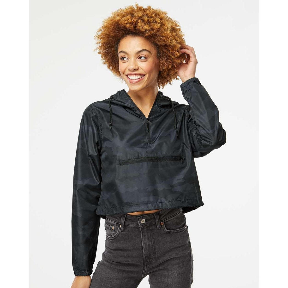 no-logo Independent Trading Co. Ladies Lightweight Quarter-Zip Pullover Crop Windbreaker-Outerwear-Independent Trading Co.-Thread Logic