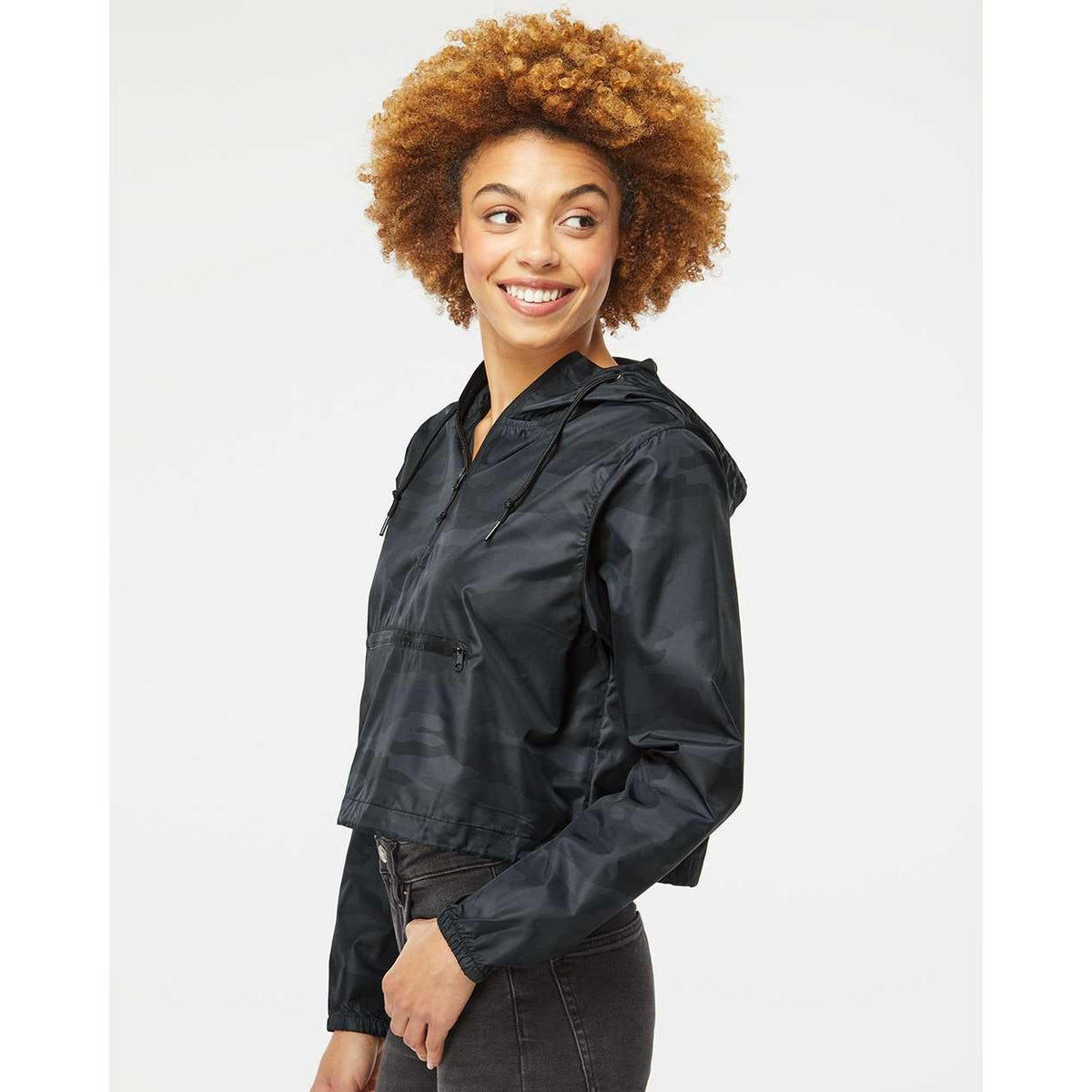 no-logo Independent Trading Co. Ladies Lightweight Quarter-Zip Pullover Crop Windbreaker-Outerwear-Independent Trading Co.-Thread Logic