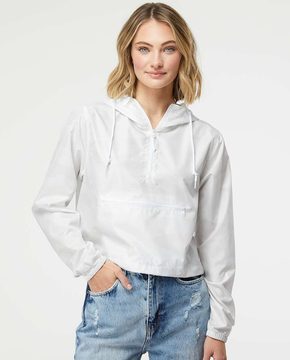 no-logo Independent Trading Co. Ladies Lightweight Quarter-Zip Pullover Crop Windbreaker-Outerwear-Independent Trading Co.-Thread Logic