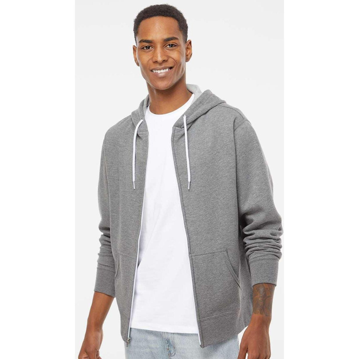 no-logo Independent Trading Co. Lightweight Full-Zip Hooded Sweatshirt-Men's Layering-Independent Trading Co.-Thread Logic