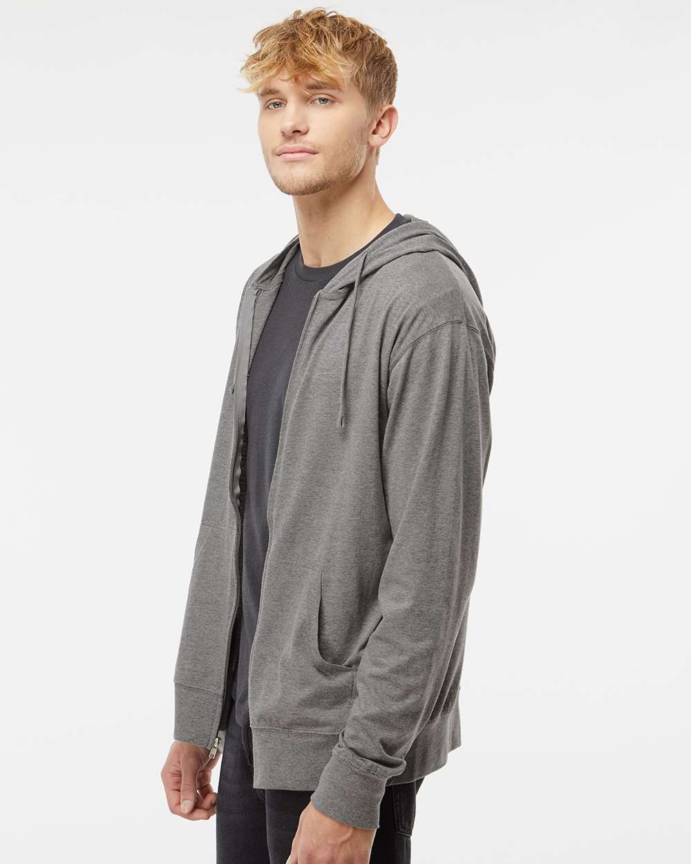 no-logo Independent Trading Co. Lightweight Jersey Full-Zip Hooded T-Shirt -Men's Layering-Independent Trading Co.-Thread Logic