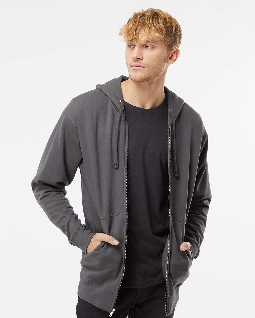 no-logo Independent Trading Co. Midweight Full-Zip Hooded Sweatshirt -Men's Layering-Independent Trading Co.-Thread Logic