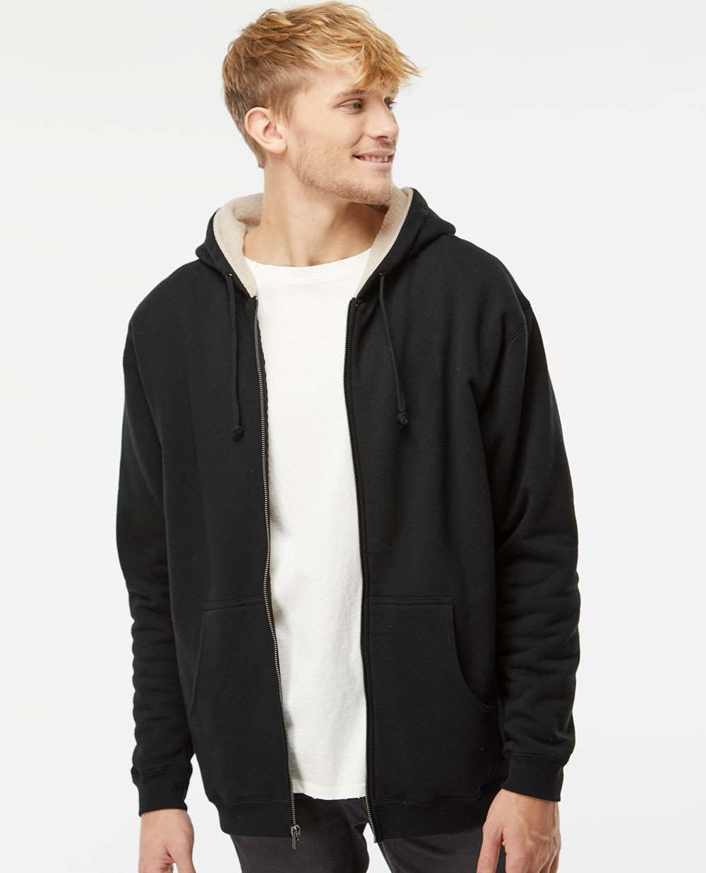 no-logo Independent Trading Co. Sherpa-Lined Full-Zip Hooded Sweatshirt-Men's Layering-Independent Trading Co.-Thread Logic