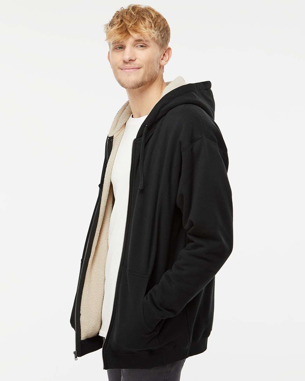 no-logo Independent Trading Co. Sherpa-Lined Full-Zip Hooded Sweatshirt-Men's Layering-Independent Trading Co.-Thread Logic