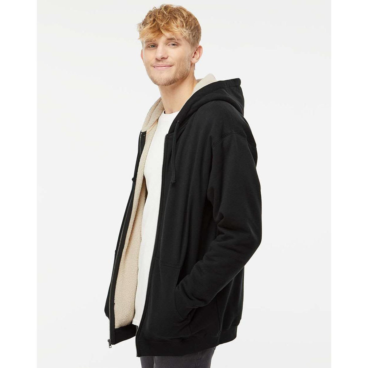 no-logo Independent Trading Co. Sherpa-Lined Full-Zip Hooded Sweatshirt-Men's Layering-Independent Trading Co.-Thread Logic