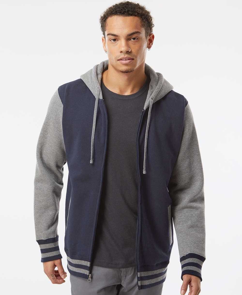 no-logo Independent Trading Co. Varsity Full-Zip Hooded Sweatshirt -Men's Layering-Independent Trading Co.-Thread Logic