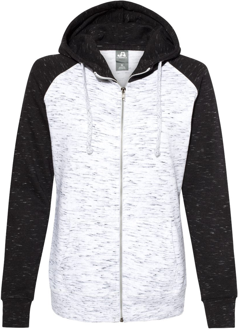J America Ladies Mélange Fleece Colorblocked Full-Zip Sweatshirt