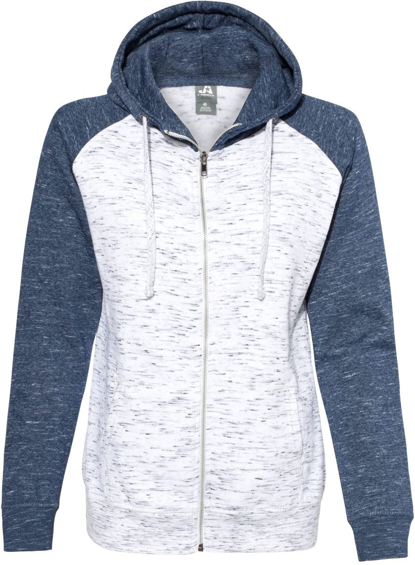 J America Ladies Mélange Fleece Colorblocked Full-Zip Sweatshirt