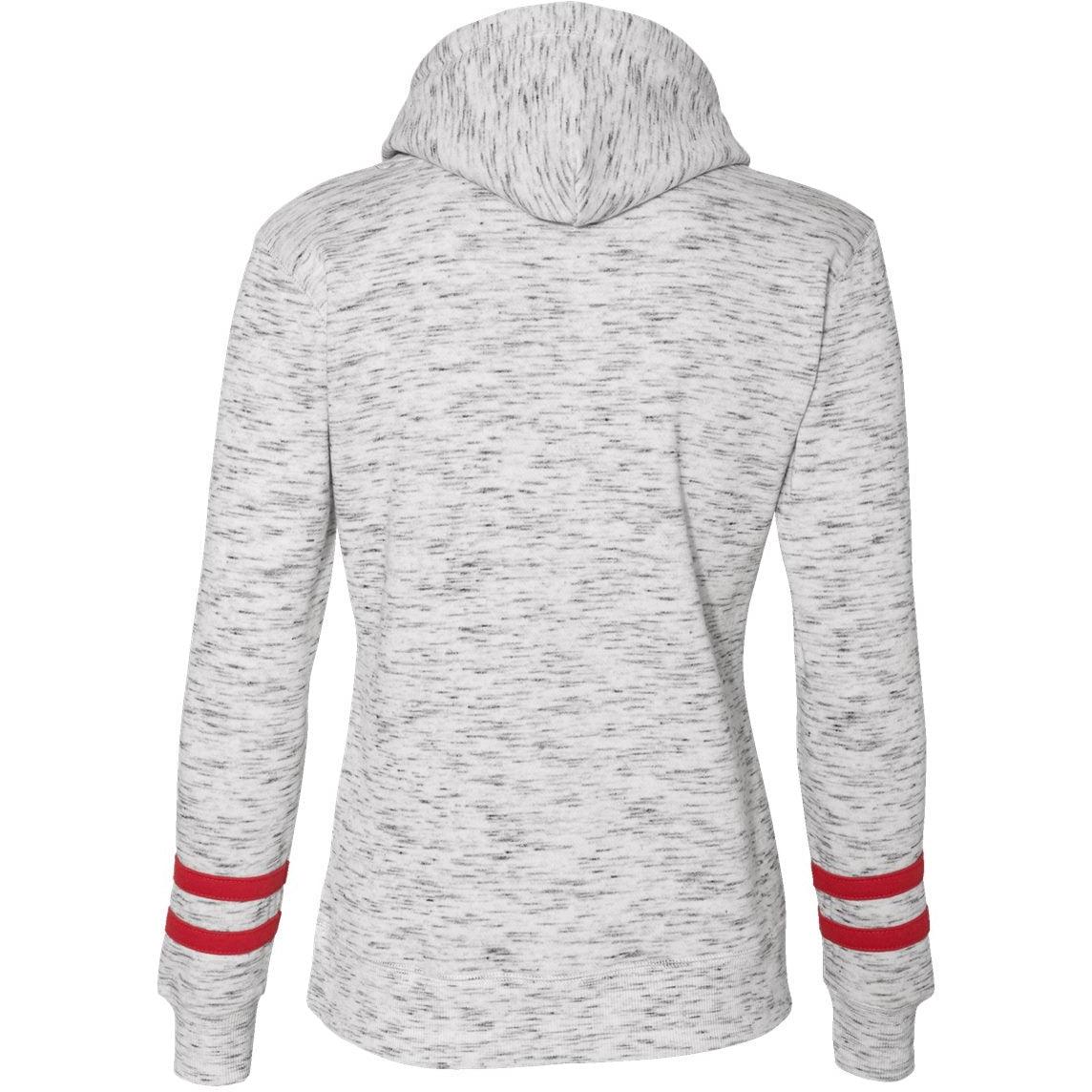 no-logo J America Women's Mélange Fleece Striped-Sleeve Hooded Sweatshirt-Hoodies-J. America-Thread Logic