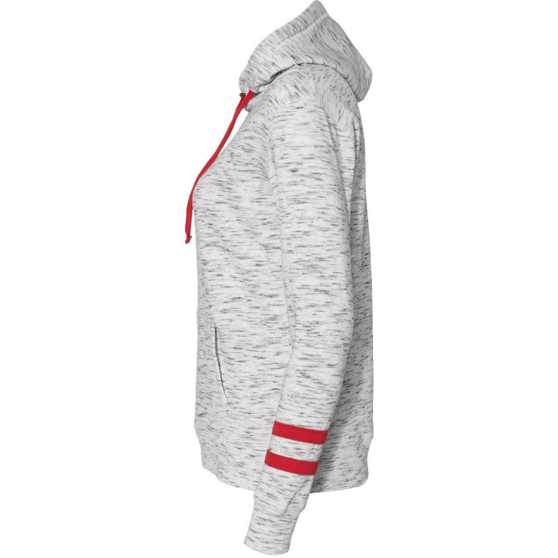 no-logo J America Women's Mélange Fleece Striped-Sleeve Hooded Sweatshirt-Hoodies-J. America-Thread Logic
