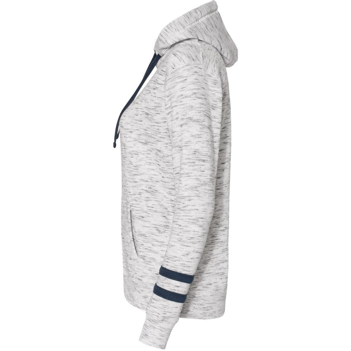 no-logo J America Women's Mélange Fleece Striped-Sleeve Hooded Sweatshirt-Hoodies-J. America-Thread Logic