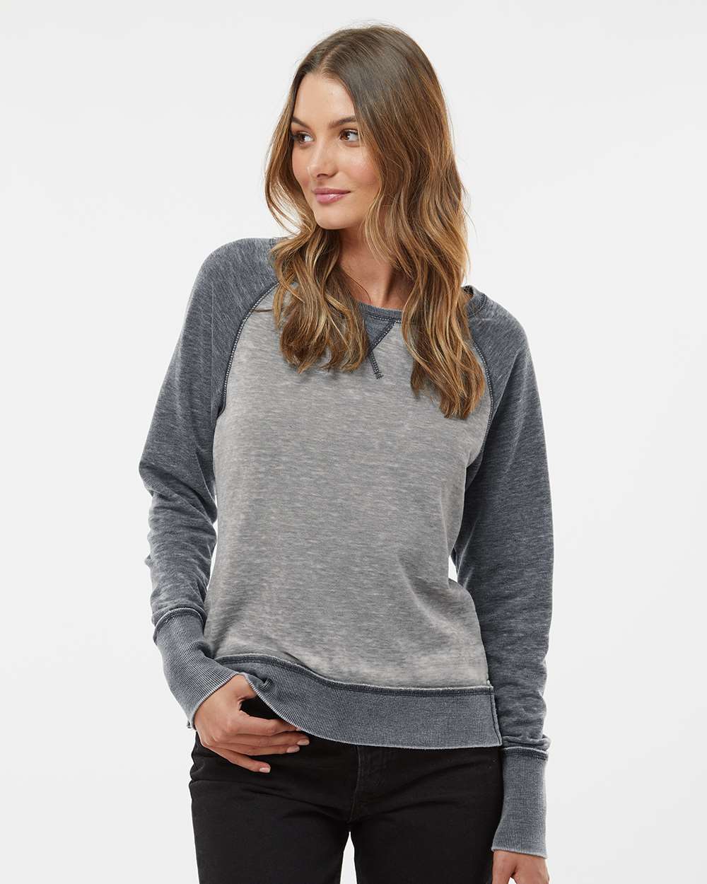 no-logo J America Ladies Zen Fleece Raglan Sweatshirt-Ladies Layering-J. America-Thread Logic