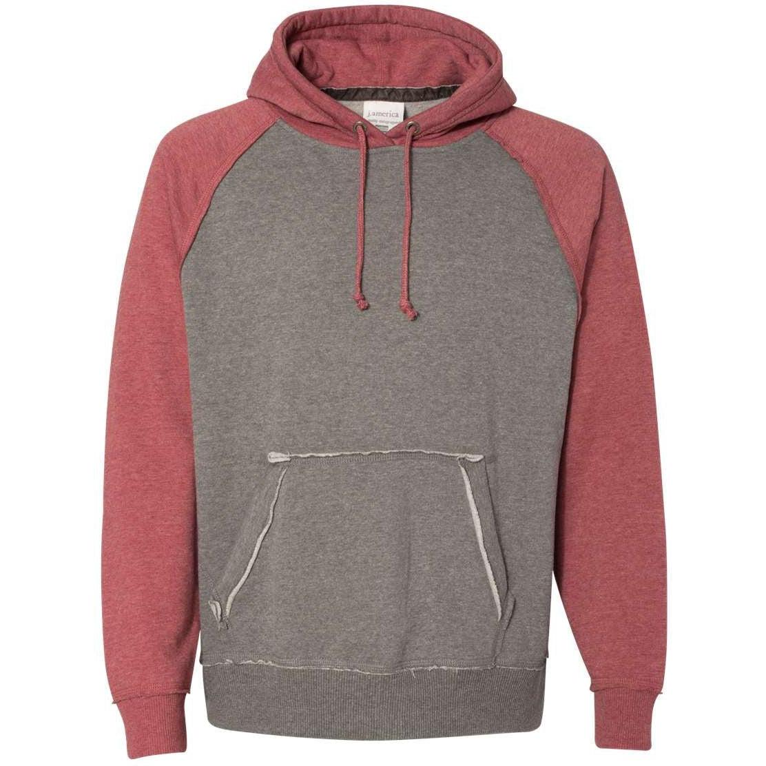 no-logo J America Vintage Heather Hooded Sweatshirt -Hoodies-J. America-Smoke Heather/Simply Red Heather-S-Thread Logic