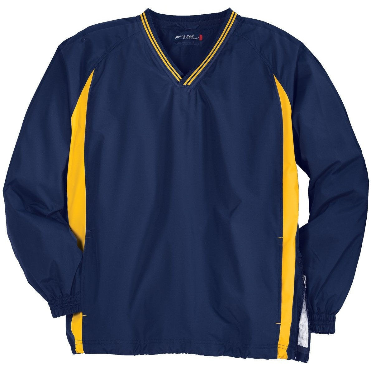 no-logo CLOSEOUT - Sport-Tek Tall Tipped V-Neck Raglan Wind Shirt-Sport-Tek-True Navy/Gold-LT-Thread Logic