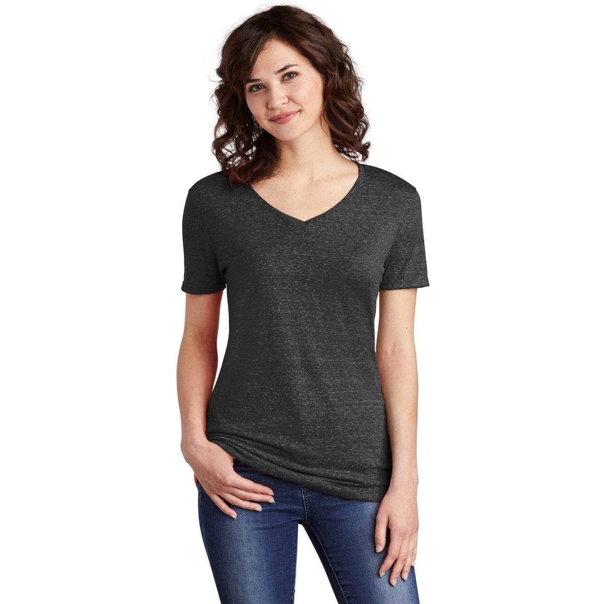 no-logo Jerzees Ladies Snow Heather Jersey V-Neck T-Shirt-Regular-Jerzees-Thread Logic