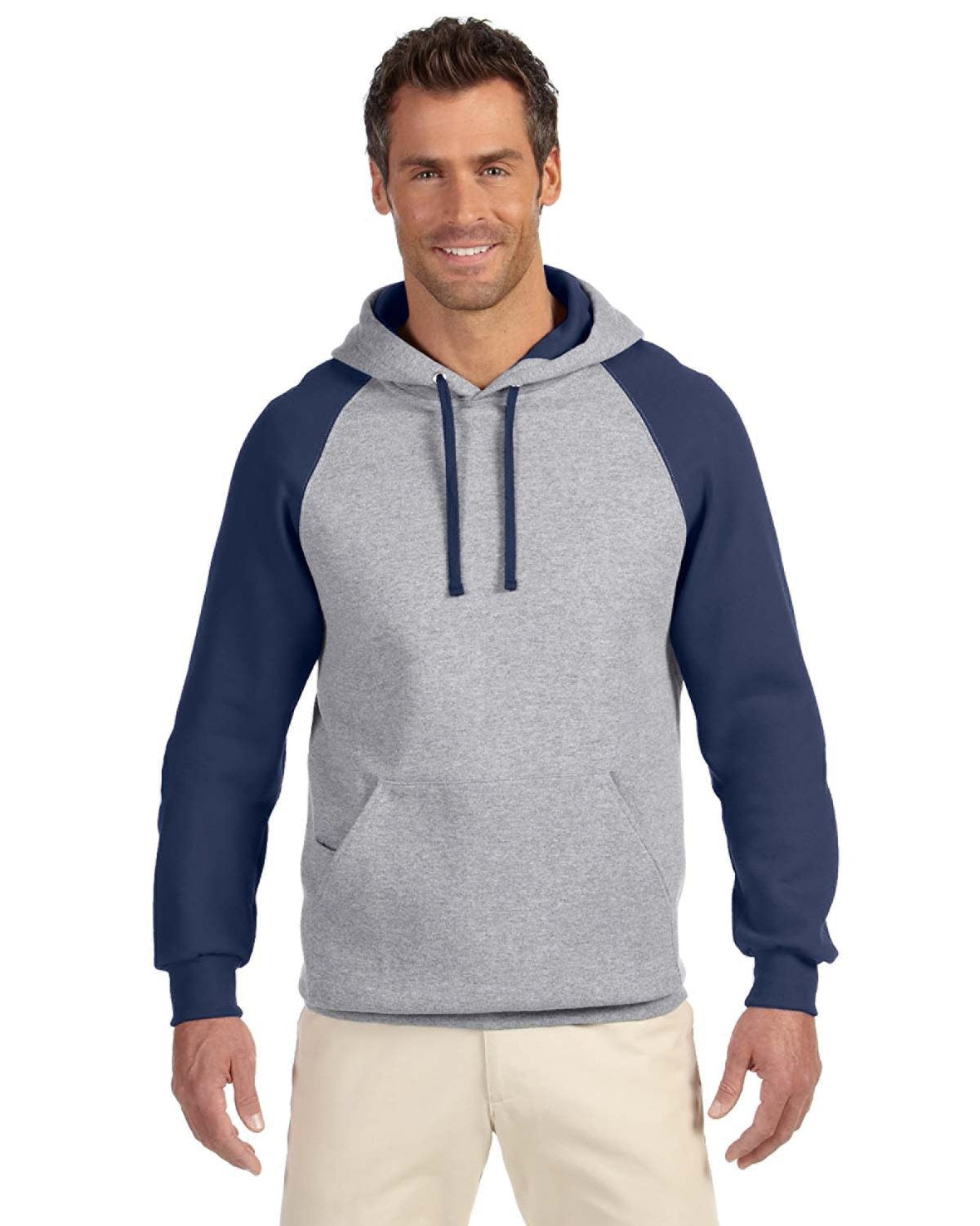 Jerzees NuBlend Colorblock Raglan Pullover Hood-Men's Layering-Jerzees-Oxford/J. Navy-S-Thread Logic