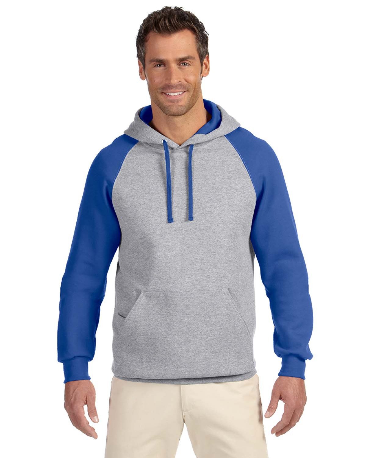 Jerzees NuBlend Colorblock Raglan Pullover Hood-Men's Layering-Jerzees-Oxford/Royal-S-Thread Logic