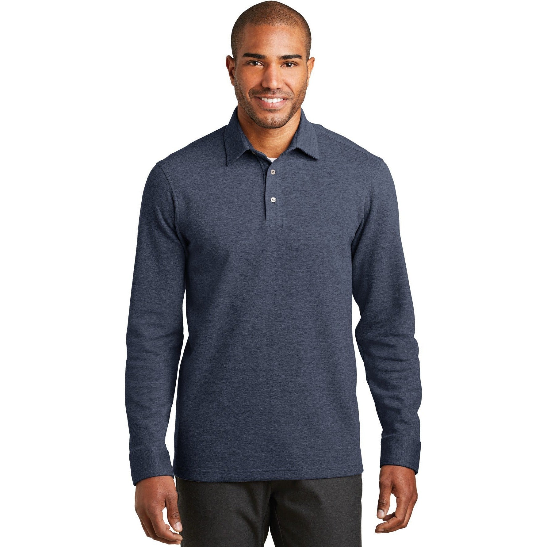 no-logo CLOSEOUT - Port Authority Interlock Polo Cover-Up-Port Authority-Estate Blue Heather/Charcoal Heather-XS-Thread Logic