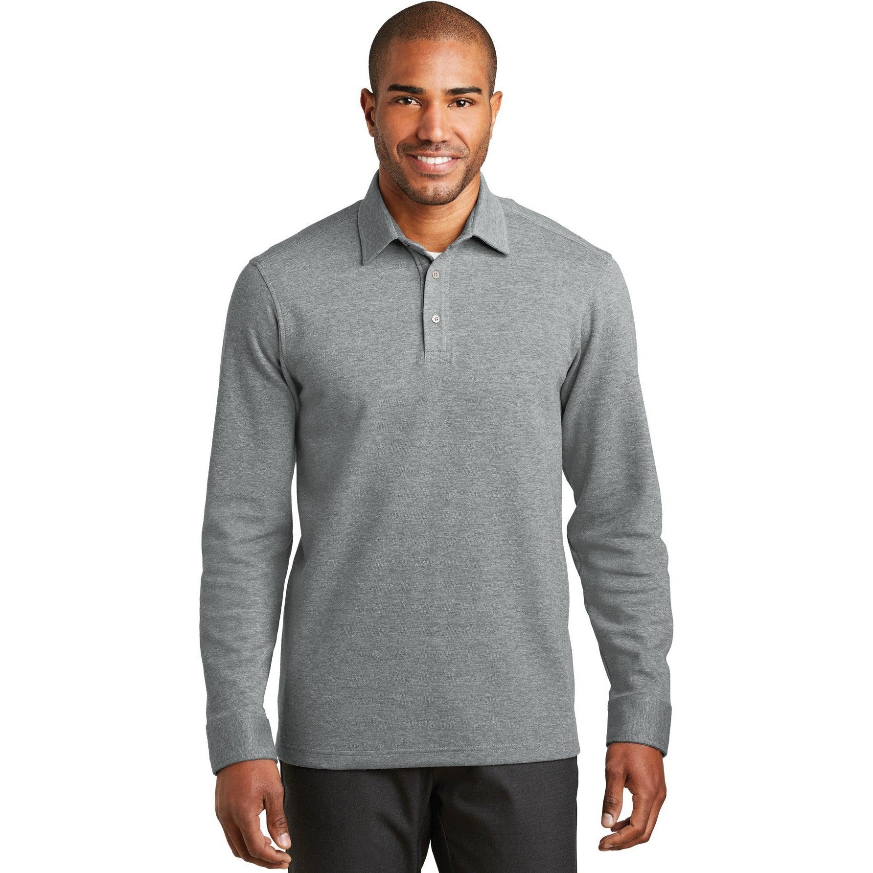 no-logo CLOSEOUT - Port Authority Interlock Polo Cover-Up-Port Authority-Medium Heather Grey/Charcoal Heather-S-Thread Logic