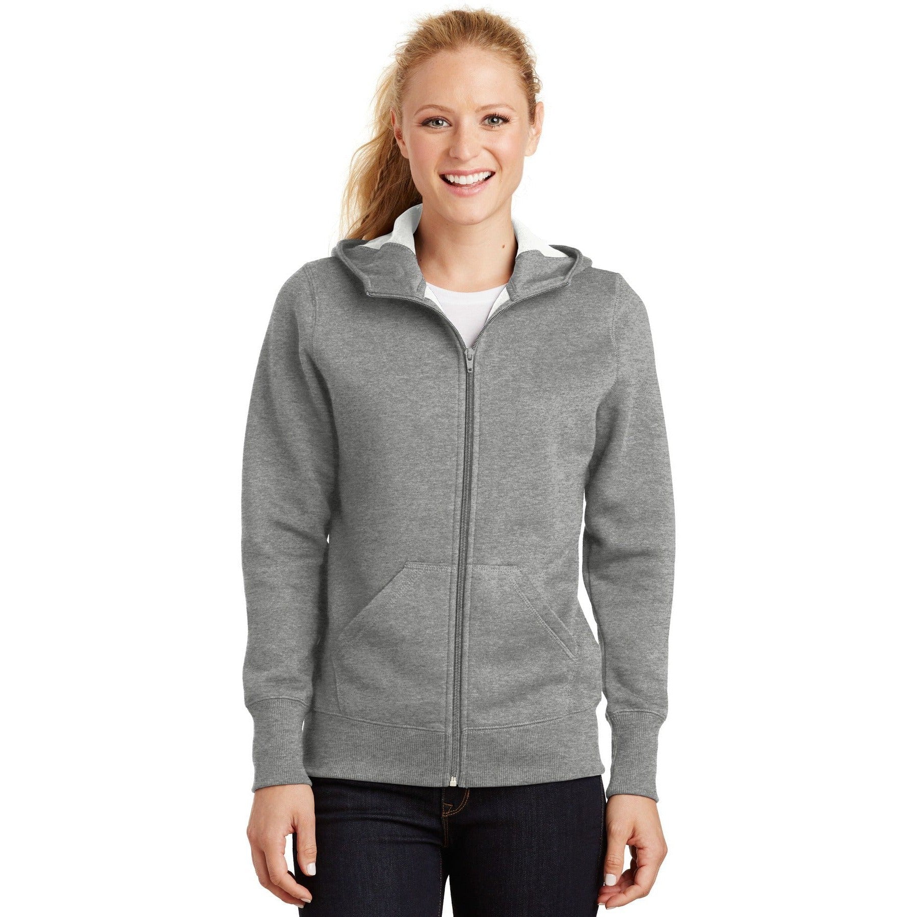 no-logo CLOSEOUT - Sport-Tek Ladies Full-Zip Hooded Fleece Jacket-Sport-Tek-Vintage Heather-4XL-Thread Logic