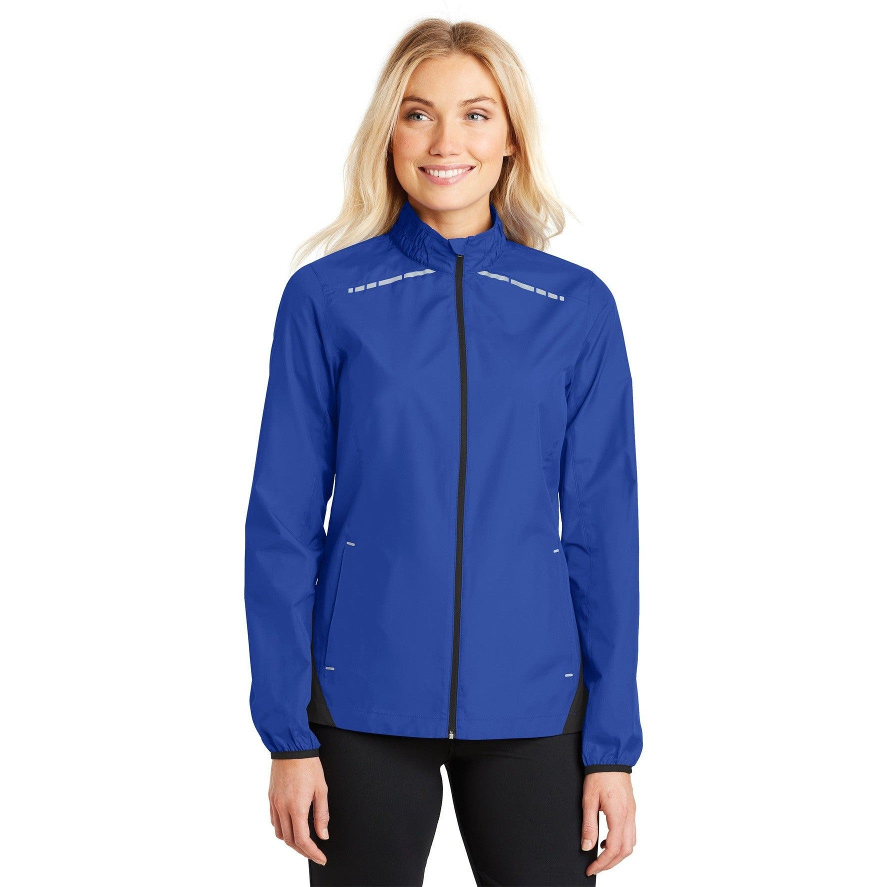 no-logo CLOSEOUT - Port Authority Ladies Zephyr Reflective Hit Full-Zip Jacket-Port Authority-True Royal/Deep Black-XL-Thread Logic