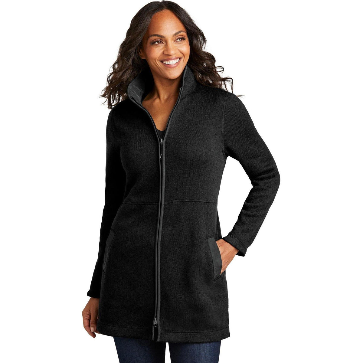 no-logo Port Authority Ladies Arc Sweater Fleece Long Jacket-Port Authority-Thread Logic