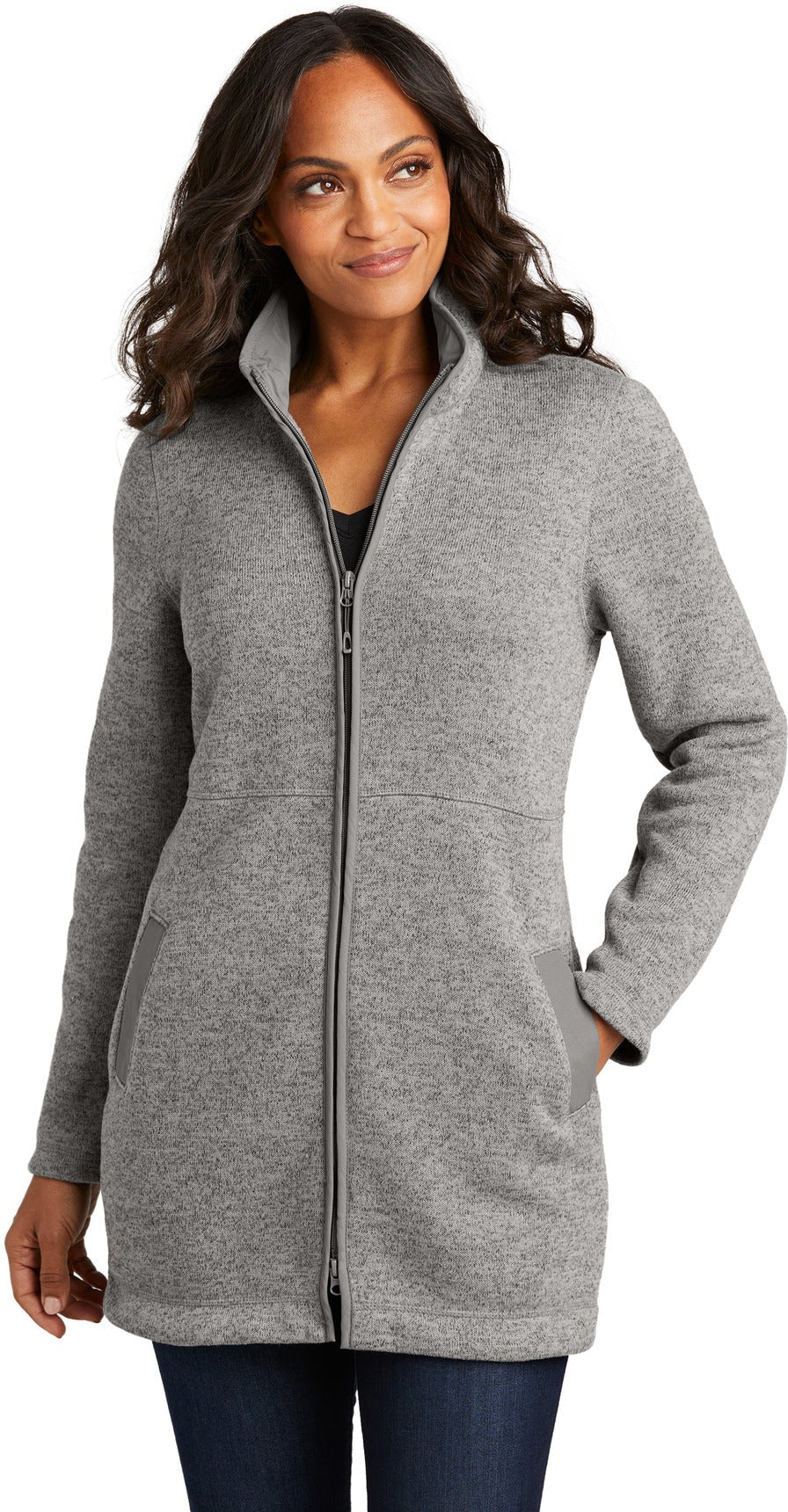 no-logo Port Authority Ladies Arc Sweater Fleece Long Jacket-Port Authority-Thread Logic