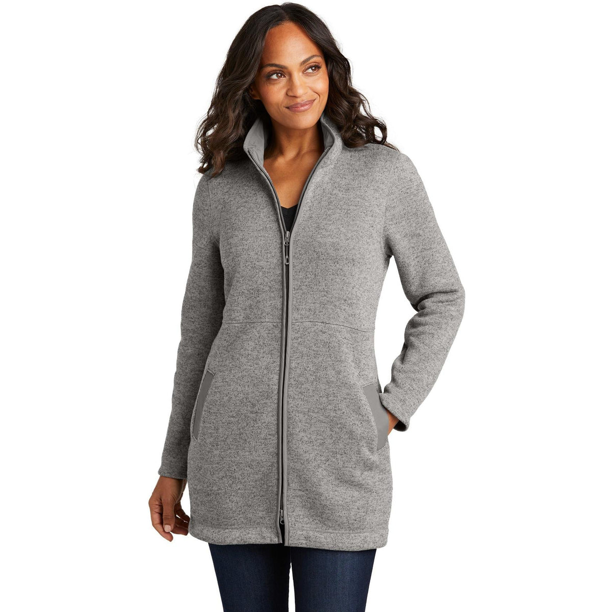 no-logo Port Authority Ladies Arc Sweater Fleece Long Jacket-Port Authority-Thread Logic