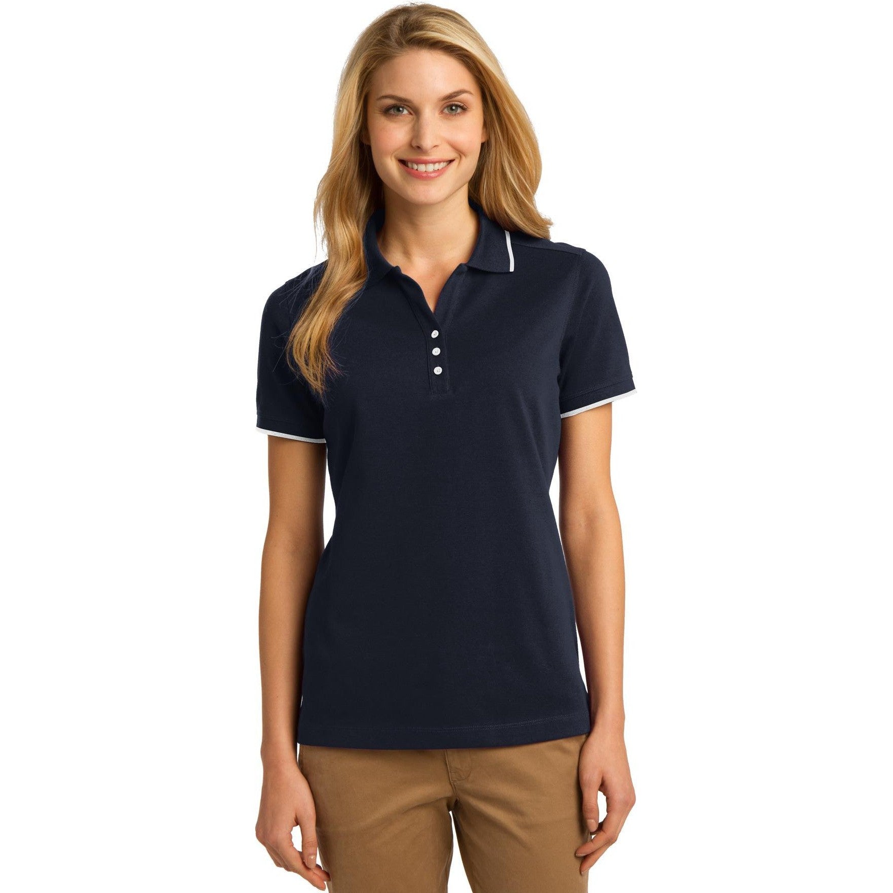 no-logo CLOSEOUT - Port Authority Ladies Rapid Dry Tipped Polo-Port Authority-Classic Navy/White-XS-Thread Logic
