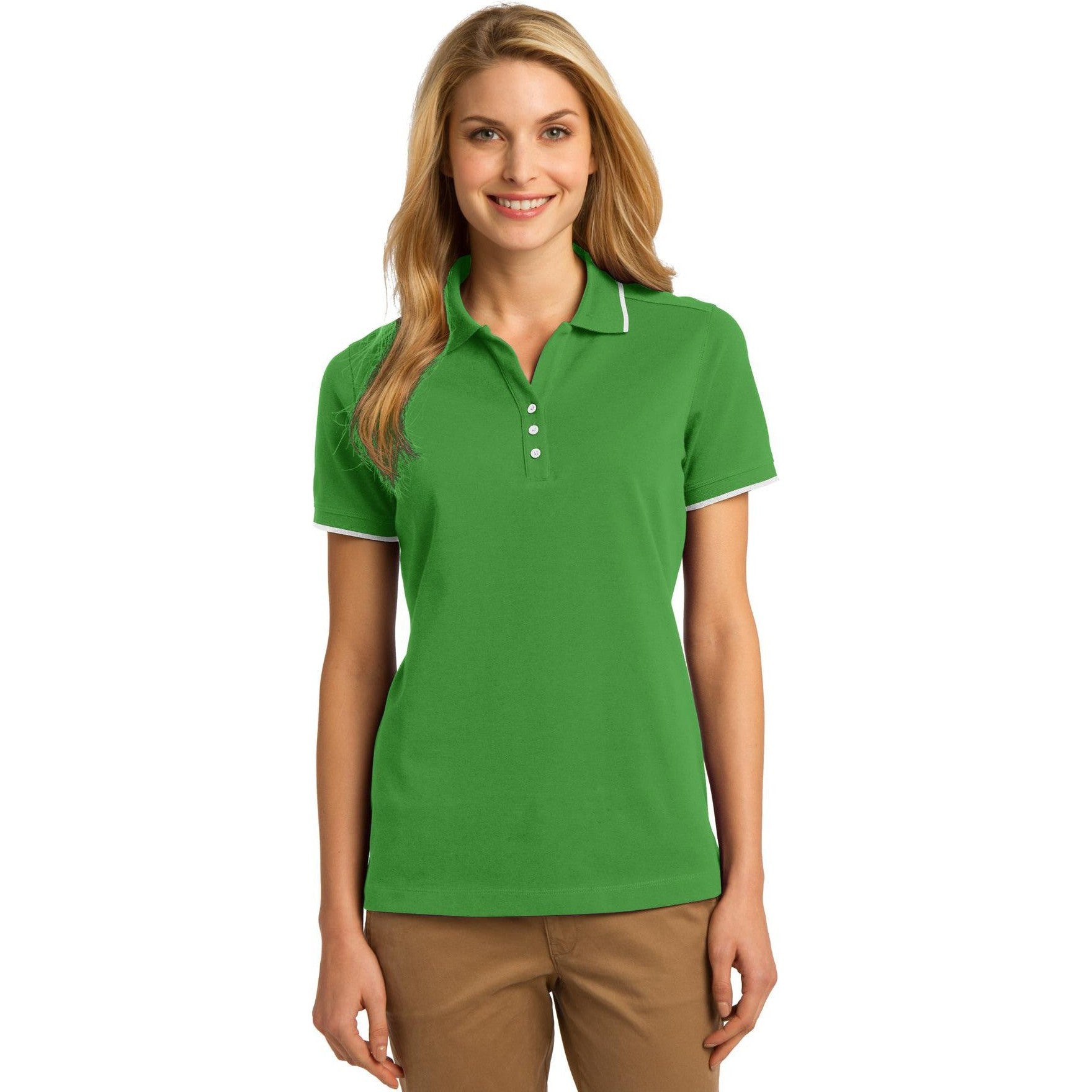 no-logo CLOSEOUT - Port Authority Ladies Rapid Dry Tipped Polo-Port Authority-Vine Green/White-L-Thread Logic