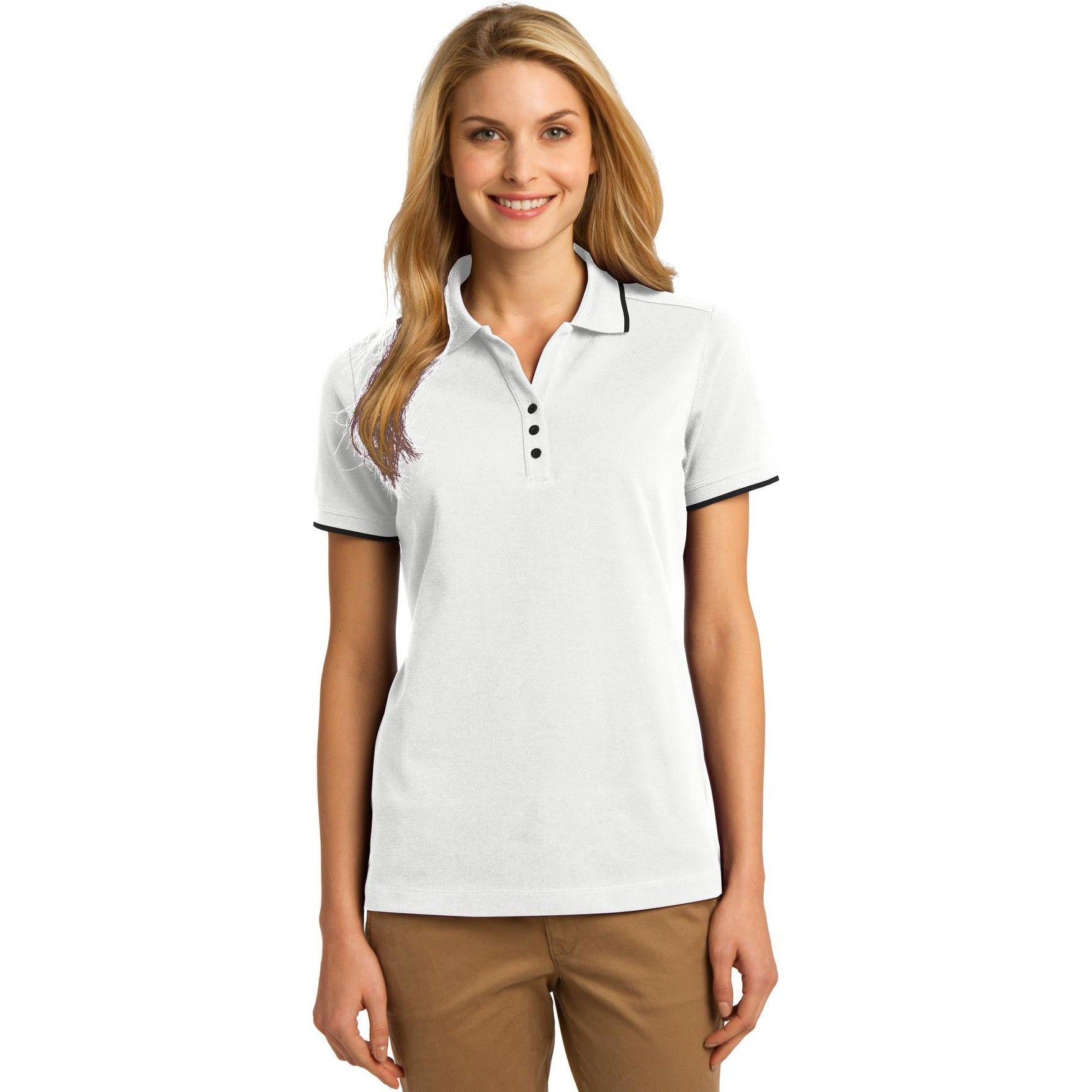 no-logo CLOSEOUT - Port Authority Ladies Rapid Dry Tipped Polo-Port Authority-White/Jet Black-XL-Thread Logic