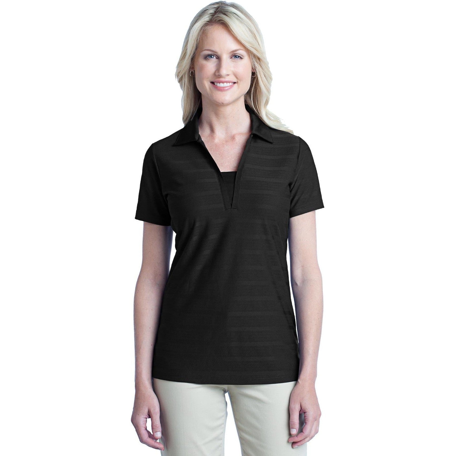 no-logo CLOSEOUT - Port Authority Ladies Horizontal Texture Polo-Port Authority-Black-3XL-Thread Logic