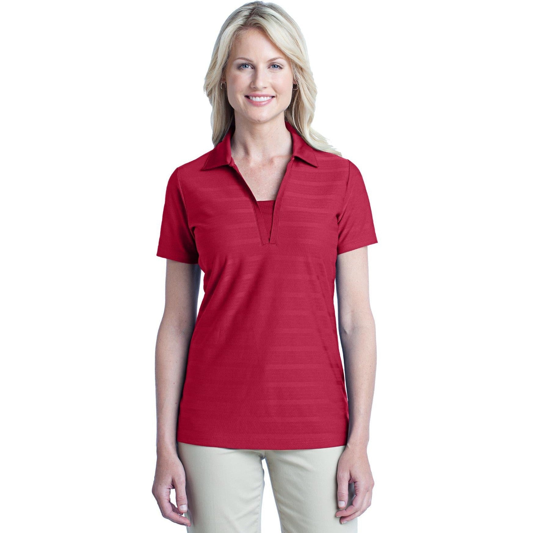 no-logo CLOSEOUT - Port Authority Ladies Horizontal Texture Polo-Port Authority-Rich Red-XS-Thread Logic