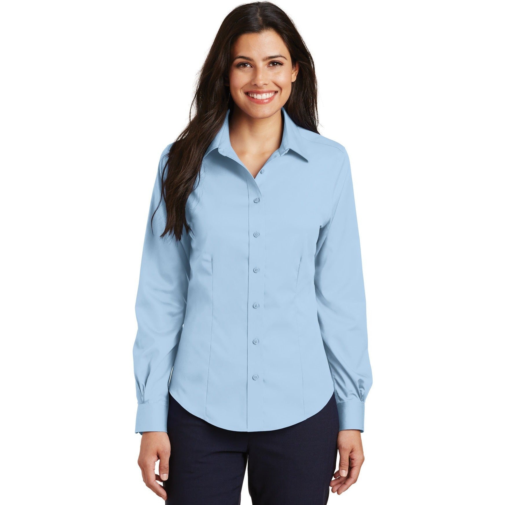 no-logo CLOSEOUT - Port Authority Ladies Non-Iron Twill Shirt-Port Authority-Sky Blue-XL-Thread Logic