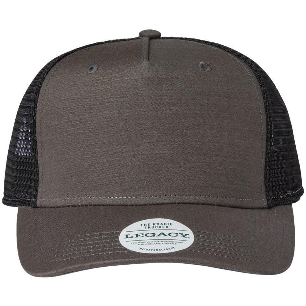 no-logo LEGACY Five-Panel Trucker Cap-Apparel-LEGACY-Charcoal Slub/ Black-Adjustable-Thread Logic