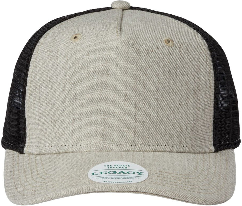 LEGACY Five-Panel Trucker Cap-Apparel-LEGACY-Heather Tan/ Black-Adjustable-Thread Logic